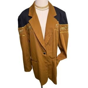 Vintage Stephanie Queller lioness blazer jacket size 14 large tan black gold